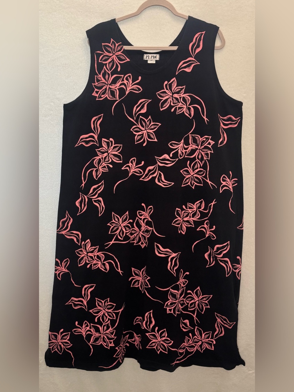 M. Mac Black and Coral Floral Cotton Dress 2X Vacation Resort Cruise Beach